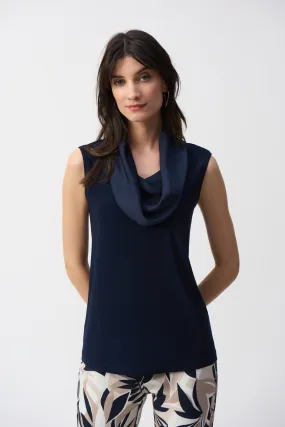 Joseph Ribkoff Silky Knit and Satin Sleeve Top 251276 - Midnight Blue