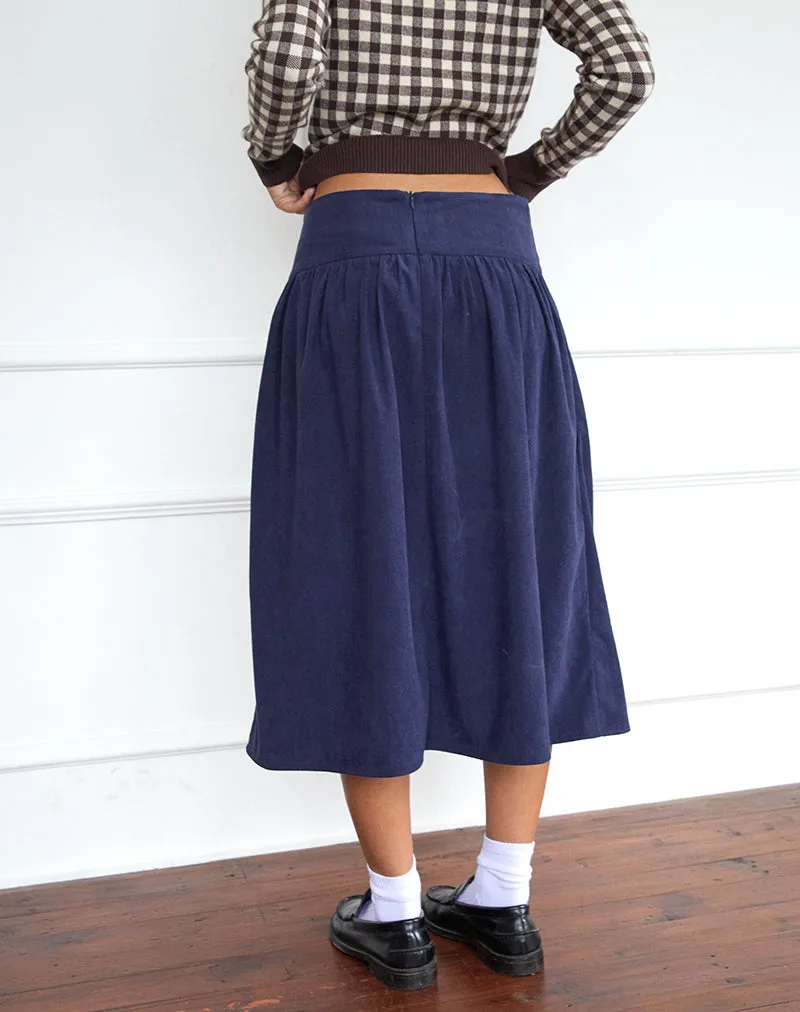 Kiranila Midi Skirt in Baby Cord Ink Blue