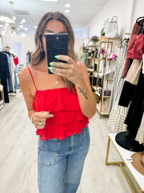 L-Skinny Strap Ruffle Top