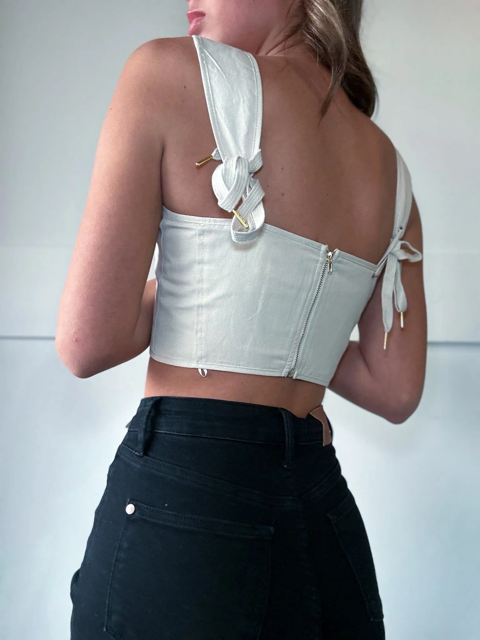 Lace Up Canvas Cropped Tank