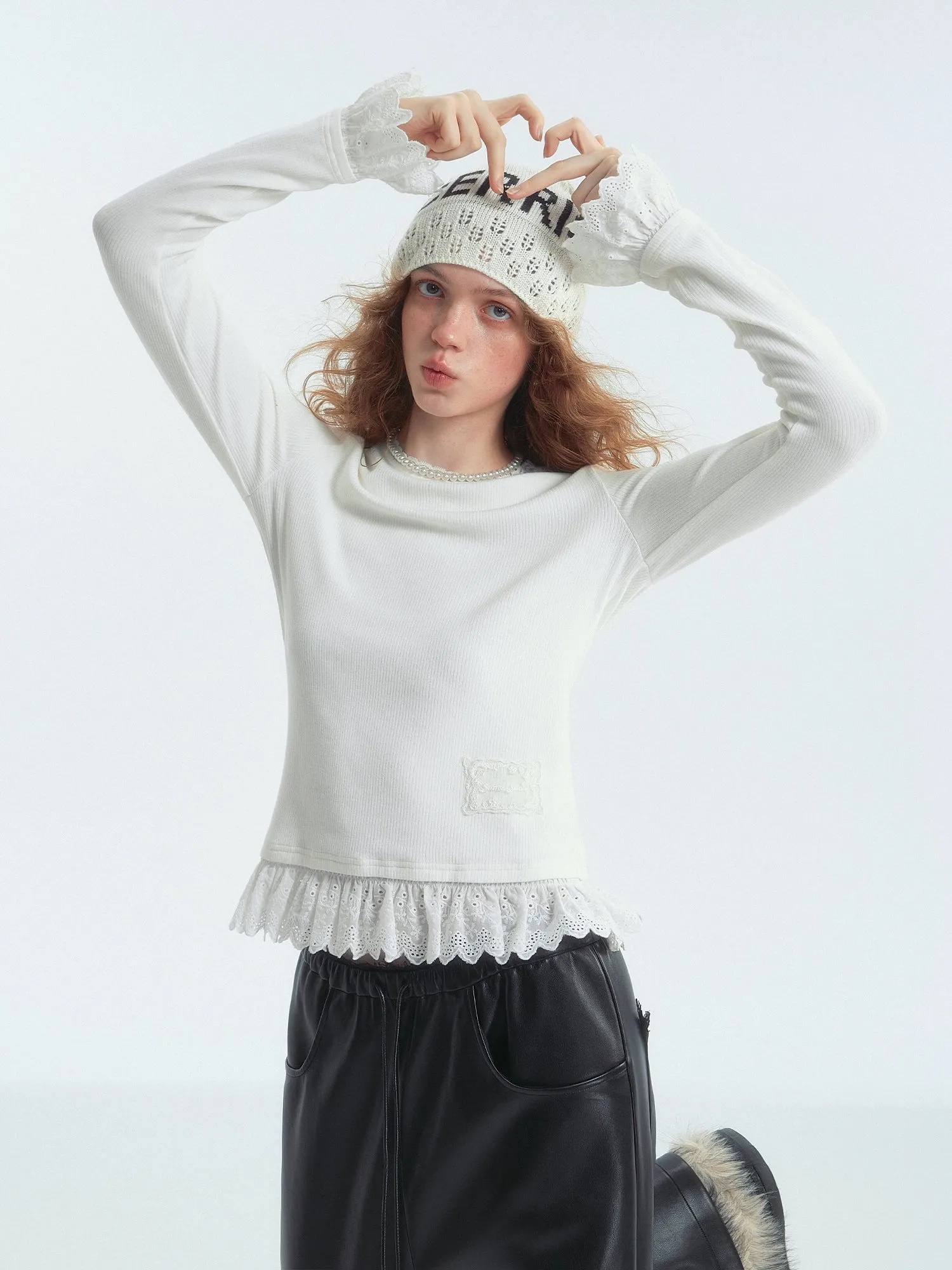 Lace Velvet Base Layer Long-Sleeve T-Shirt