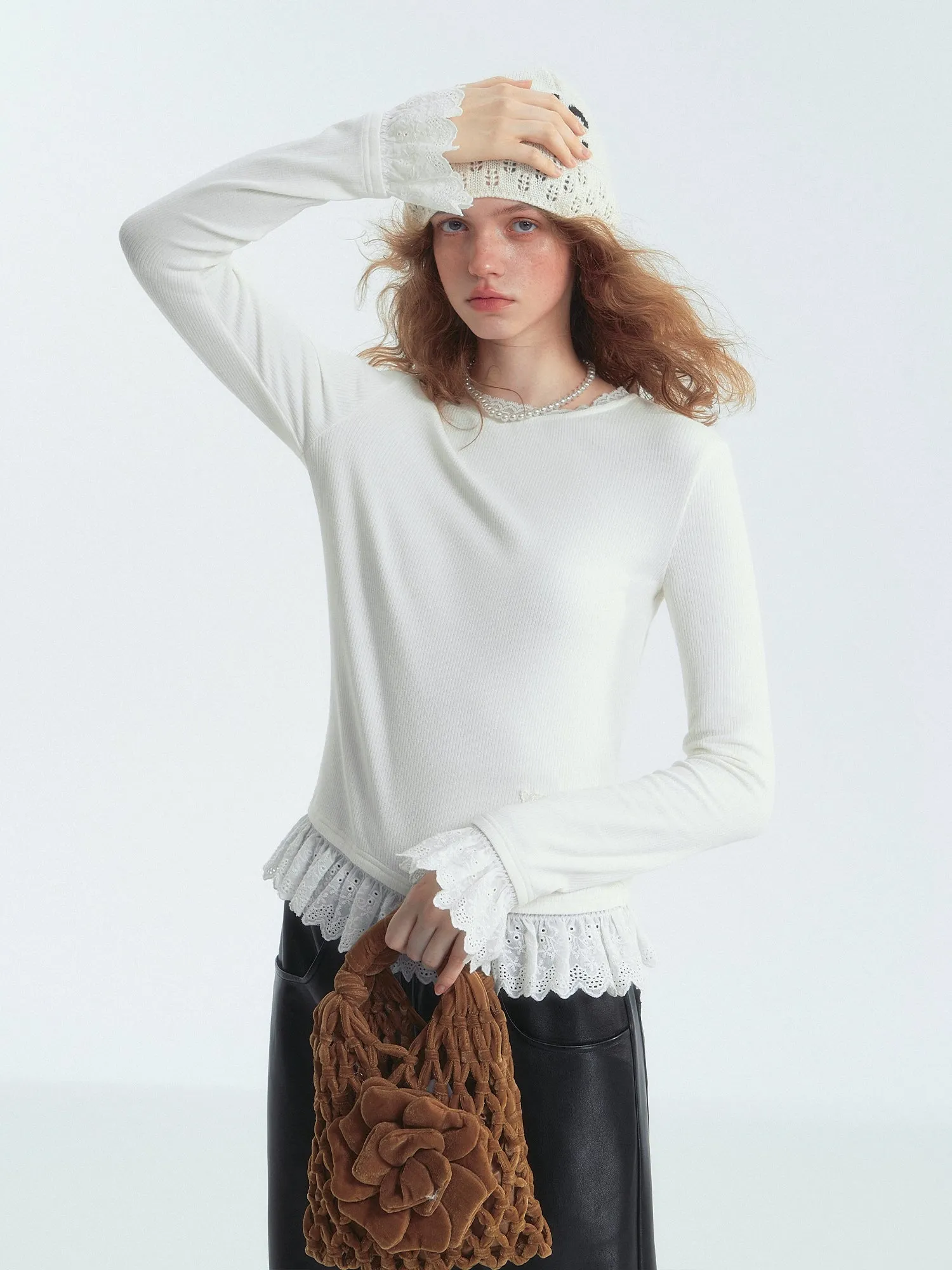 Lace Velvet Base Layer Long-Sleeve T-Shirt