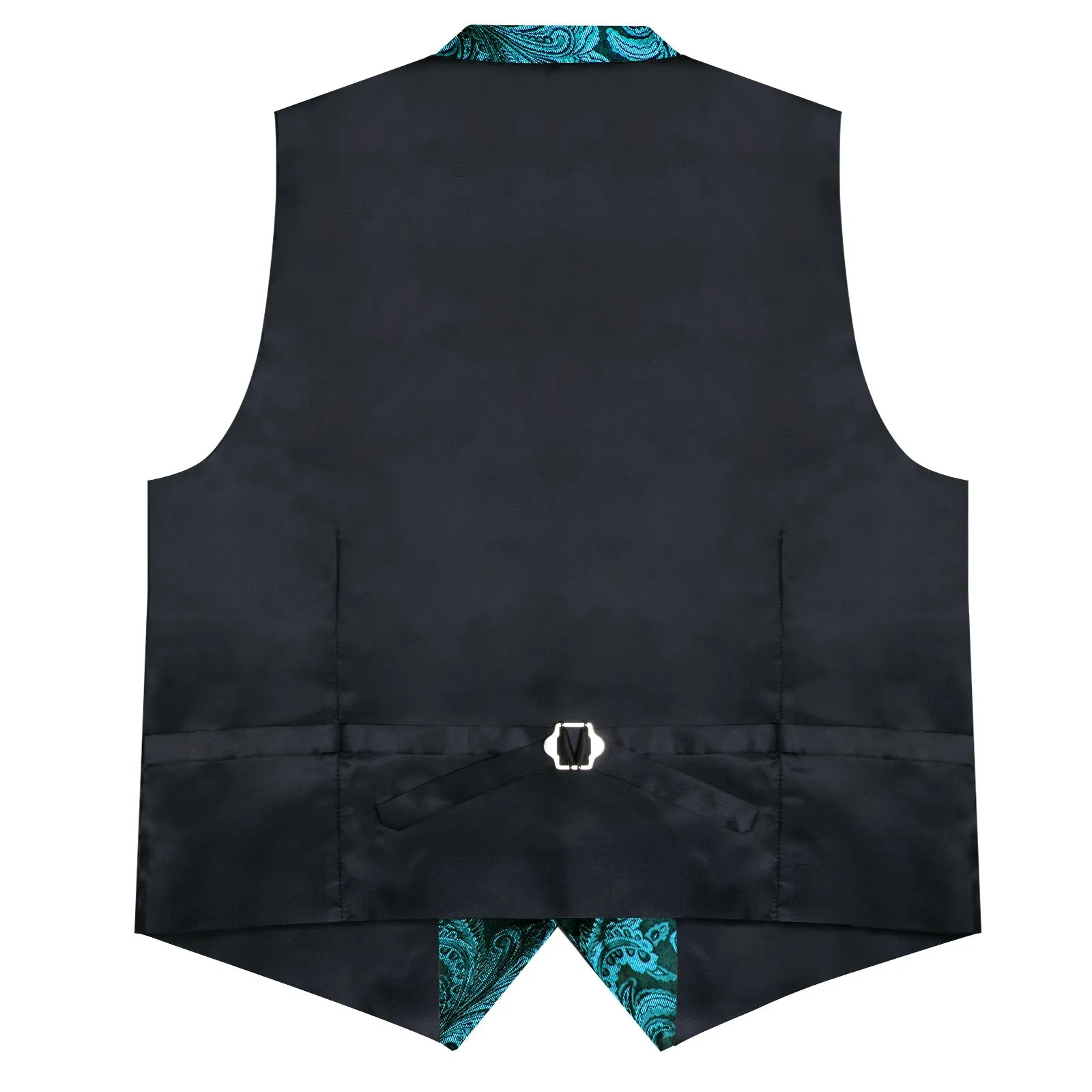 Lake Blue Paisley Silk Men's Collar Vest Bow Tie Handkerchief Cufflinks Set Waistcoat Suit Set