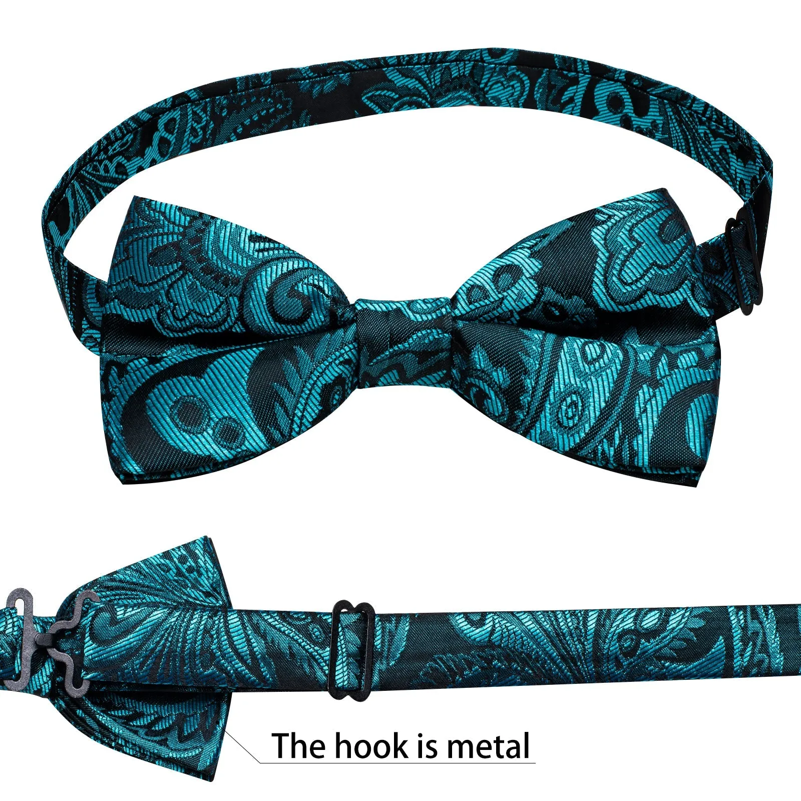 Lake Blue Paisley Silk Men's Collar Vest Bow Tie Handkerchief Cufflinks Set Waistcoat Suit Set