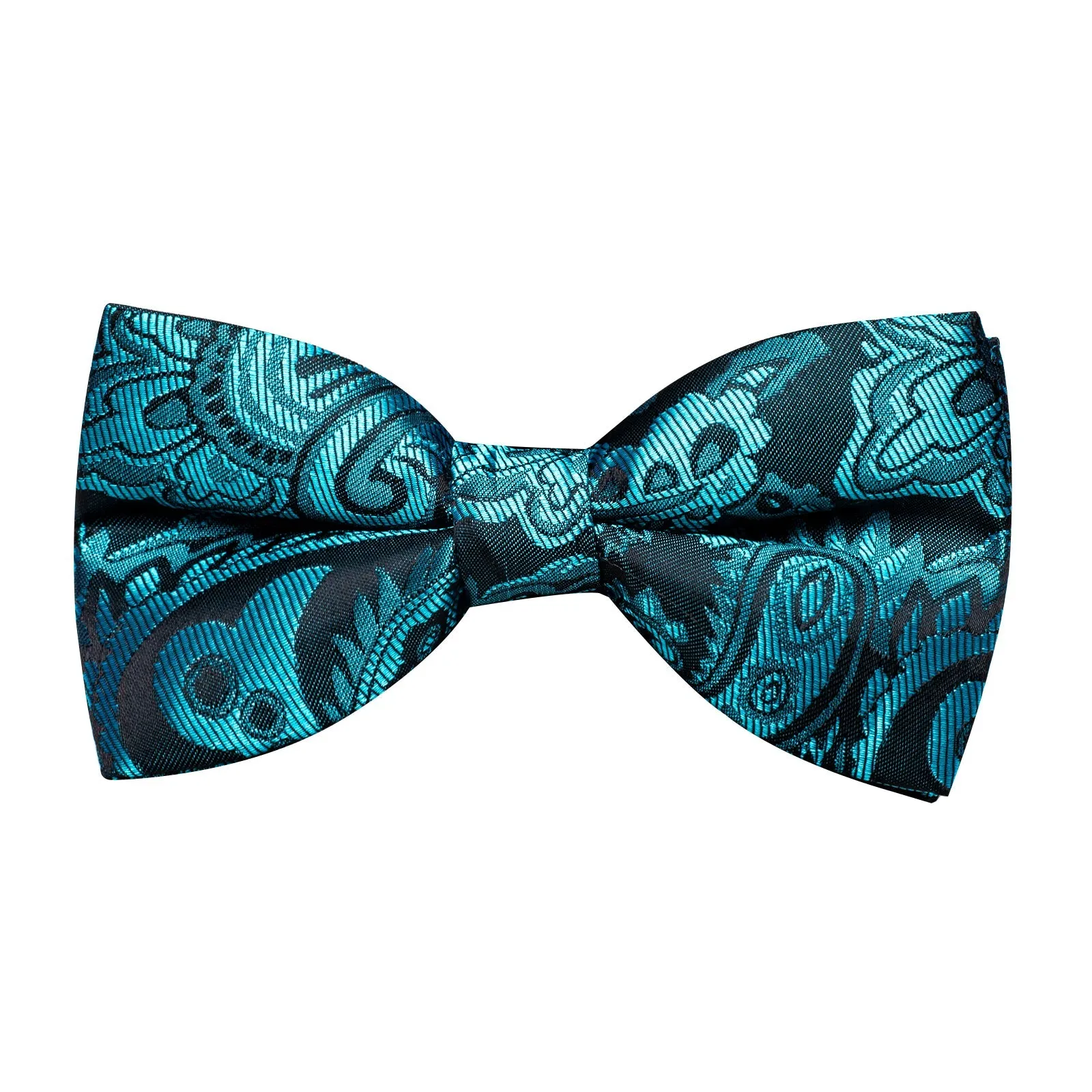 Lake Blue Paisley Silk Men's Collar Vest Bow Tie Handkerchief Cufflinks Set Waistcoat Suit Set