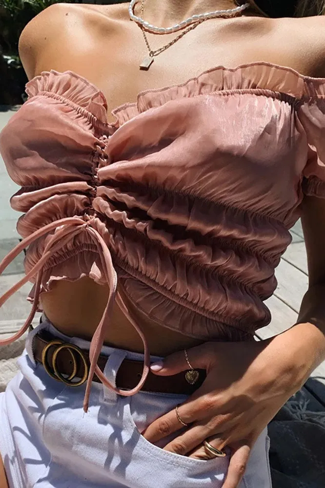 Layered Ruffles Drawstring Crop Top