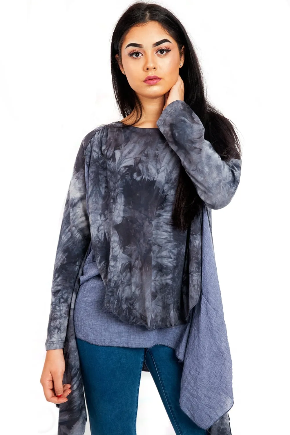 Layered Tye Dye Effect Mixed Fabric Top