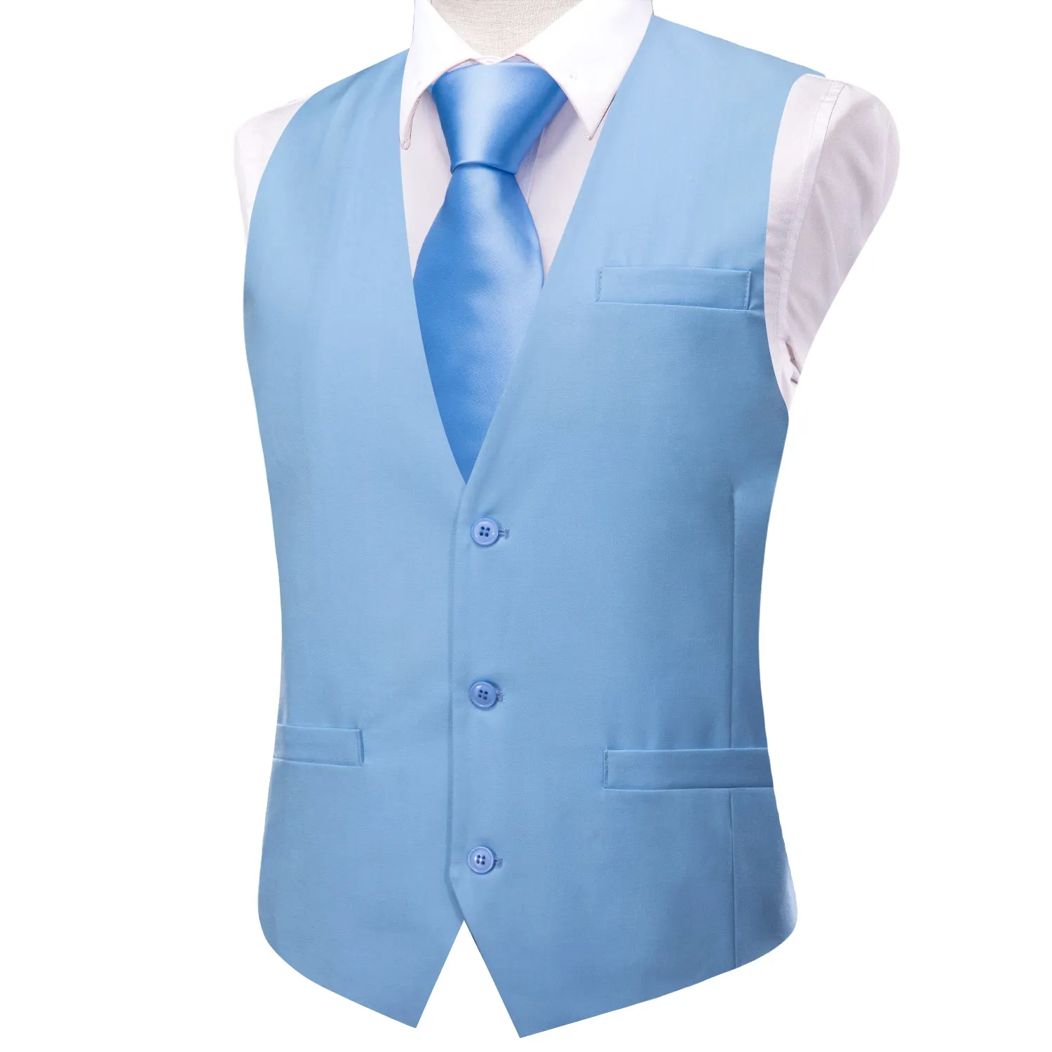 Light Sky Blue Solid Splicing Jacquard Men's Vest