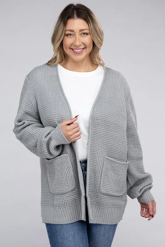 *Low Gauge Waffle Open Cardigan Sweater - Lovelier