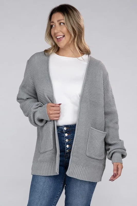 *Low Gauge Waffle Open Cardigan Sweater - Lovelier