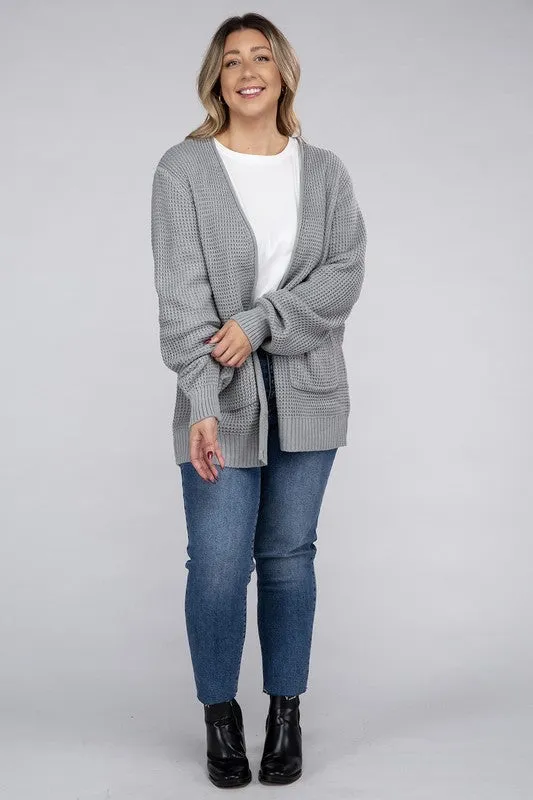 *Low Gauge Waffle Open Cardigan Sweater - Lovelier