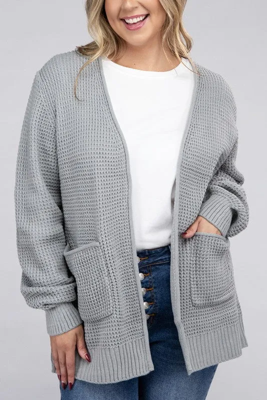 *Low Gauge Waffle Open Cardigan Sweater - Lovelier