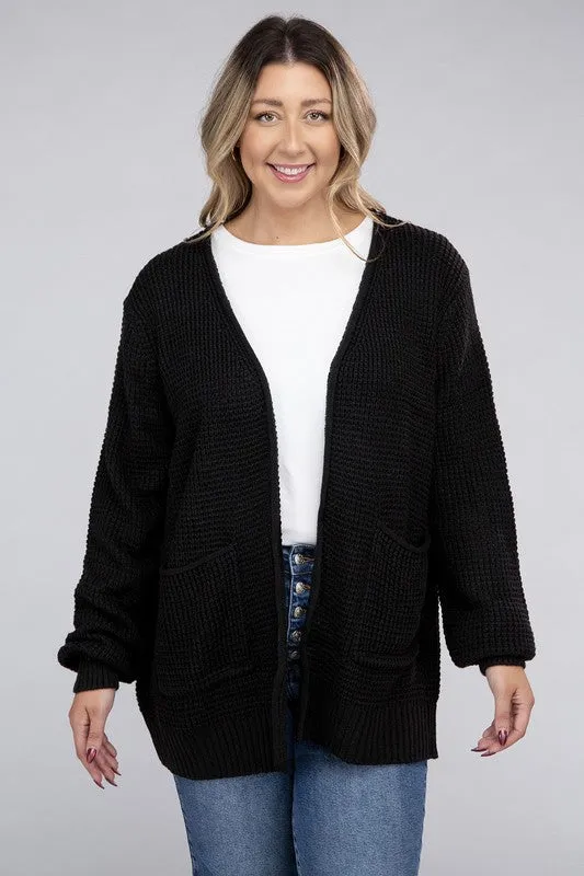 *Low Gauge Waffle Open Cardigan Sweater - Lovelier