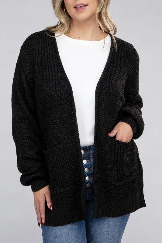 *Low Gauge Waffle Open Cardigan Sweater - Lovelier