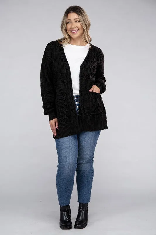 *Low Gauge Waffle Open Cardigan Sweater - Lovelier