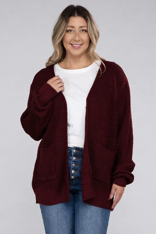 *Low Gauge Waffle Open Cardigan Sweater - Lovelier