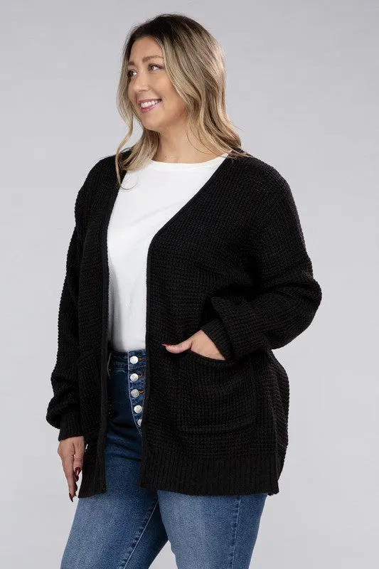 *Low Gauge Waffle Open Cardigan Sweater - Lovelier