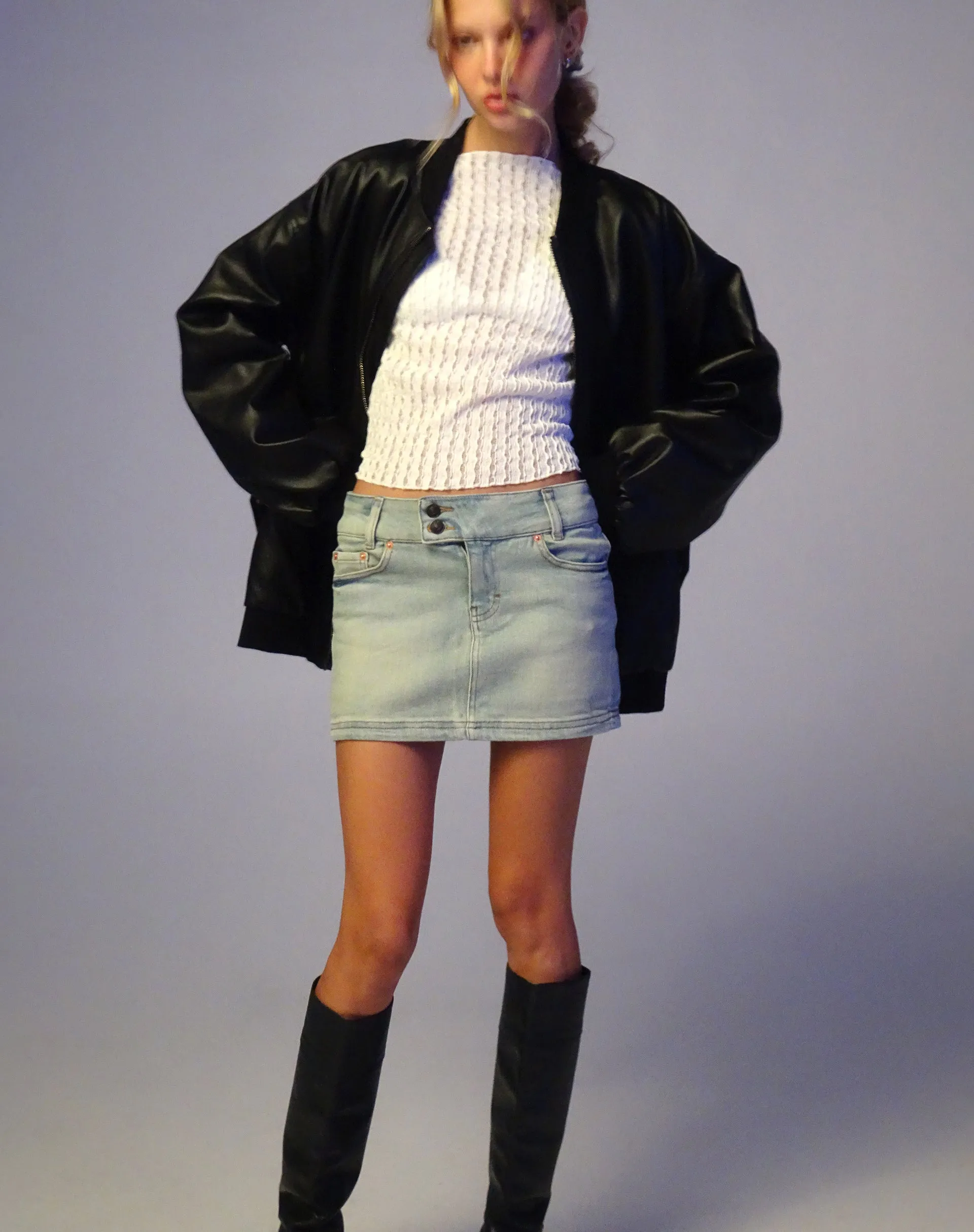 Low Rise Denim Mini Skirt in Super Bleach