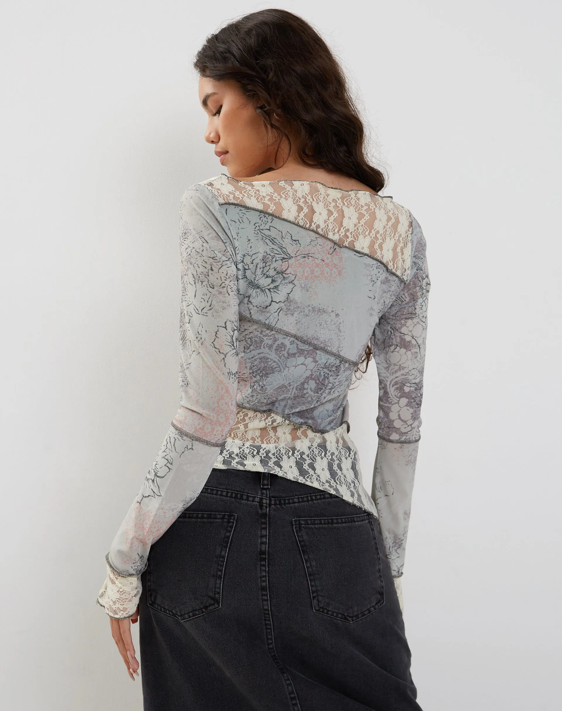 Lucca Long Sleeve Top in Lace Pastel Floral