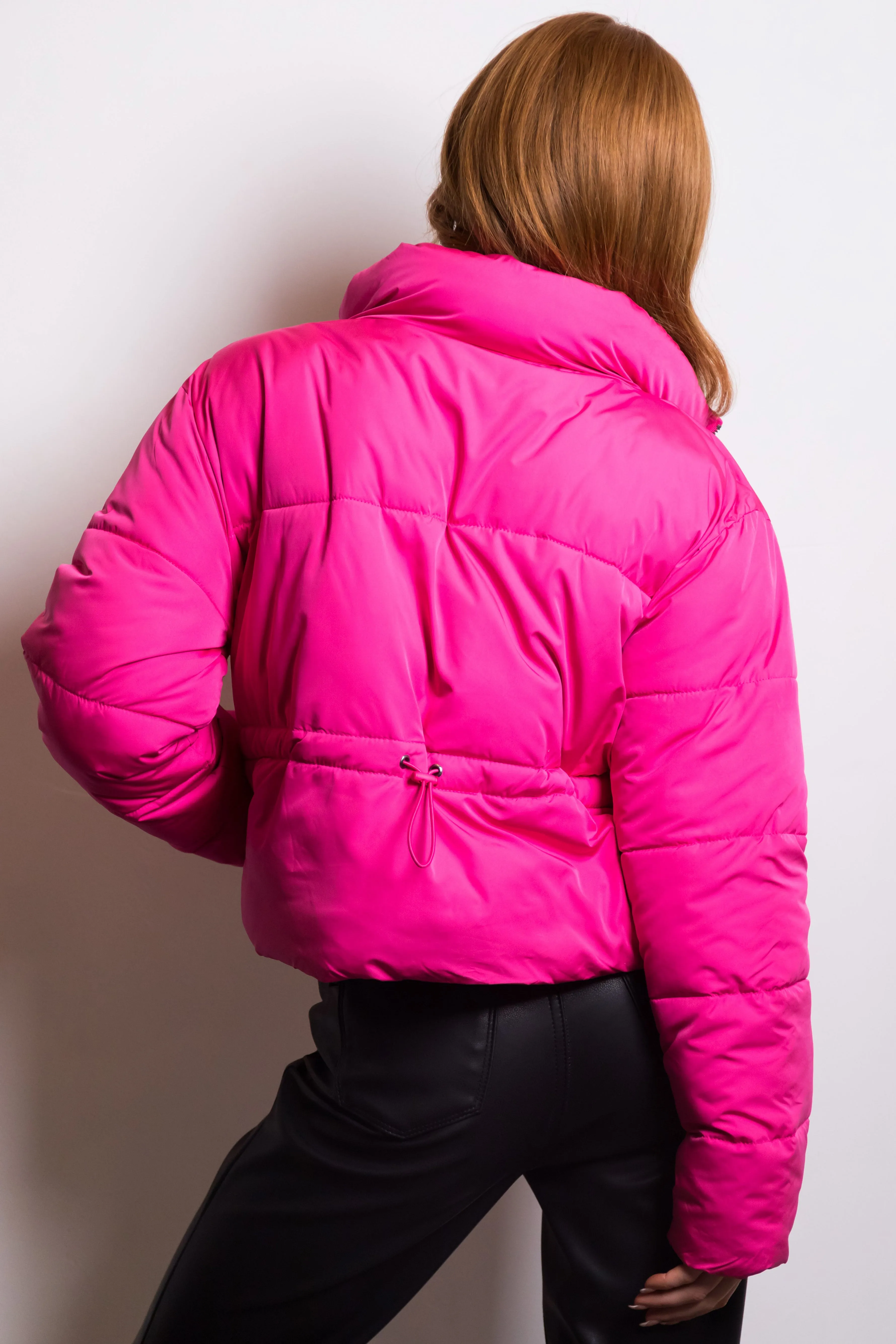 Magenta Zip Up Quilted Puffer Jacket