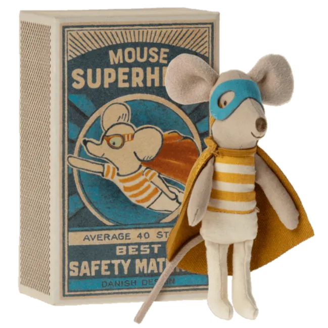 Maileg - Souris - Petit Frère Super-Héro dans sa Boîte||Maileg - Little Brother Super Hero Mouse in Matchbox