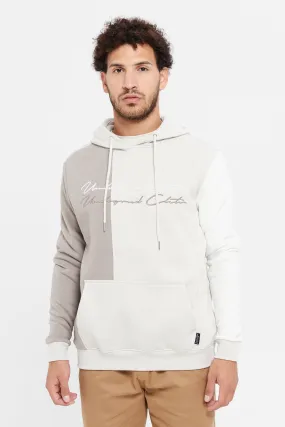 Men Beige 3D Embroidery Hoodie