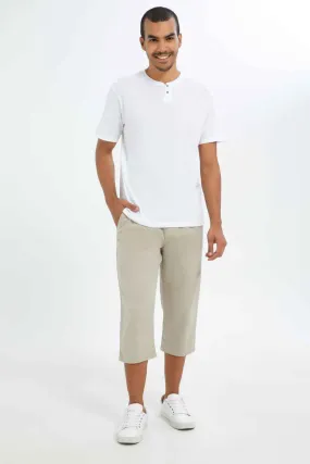 Men Beige Pull-On Knee Length Shorts