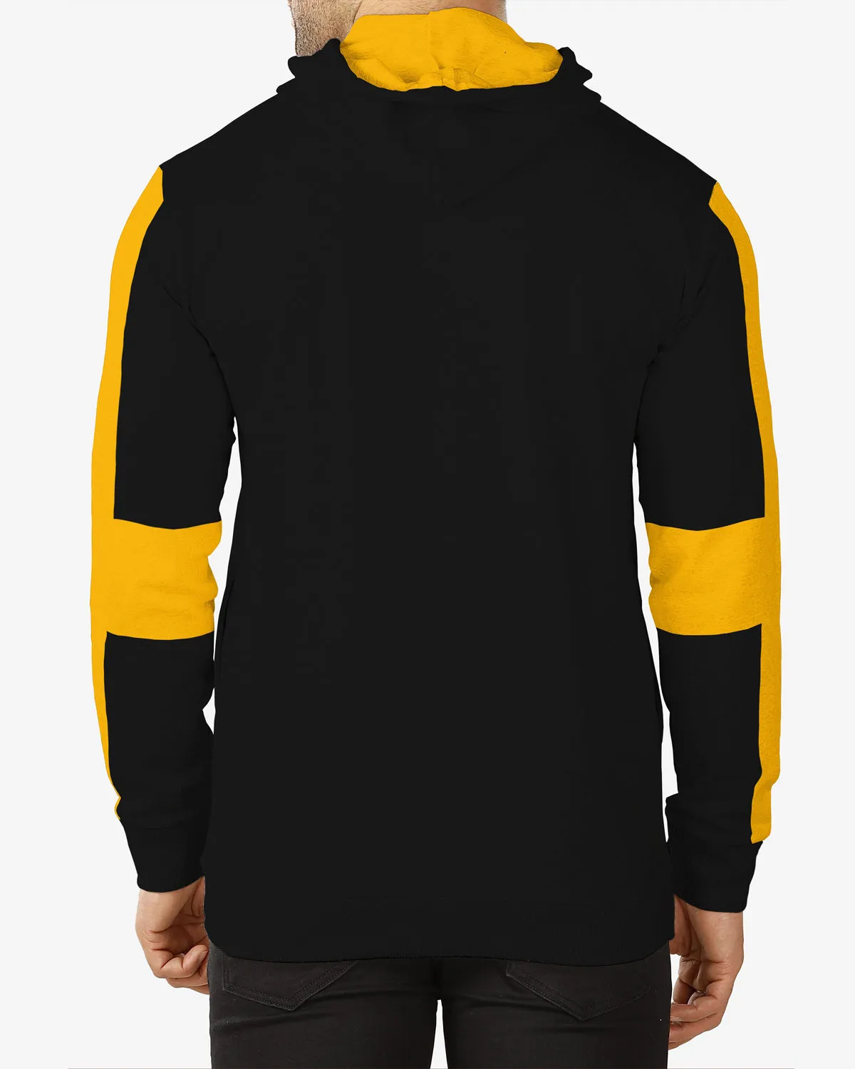 Men Black Yellow Contrast Casual Hooded Jacket