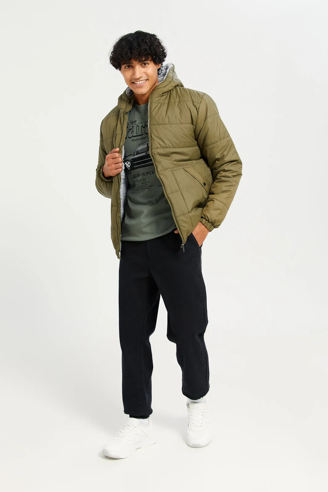 Men Green Hooded Puffer jacket