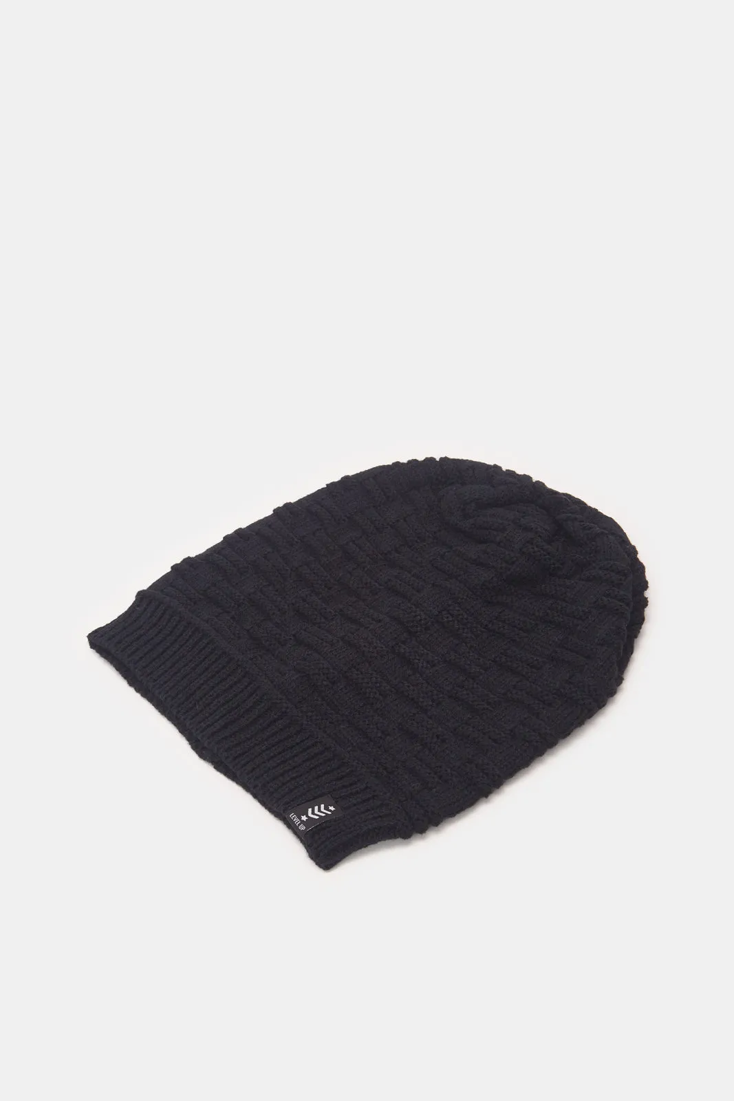 Men Grey And Black Knitted Cap Set (2 Piece)