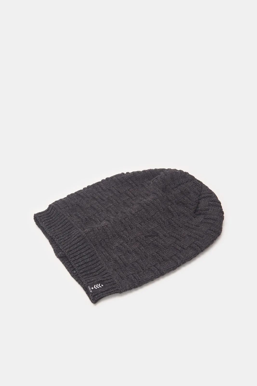 Men Grey And Black Knitted Cap Set (2 Piece)