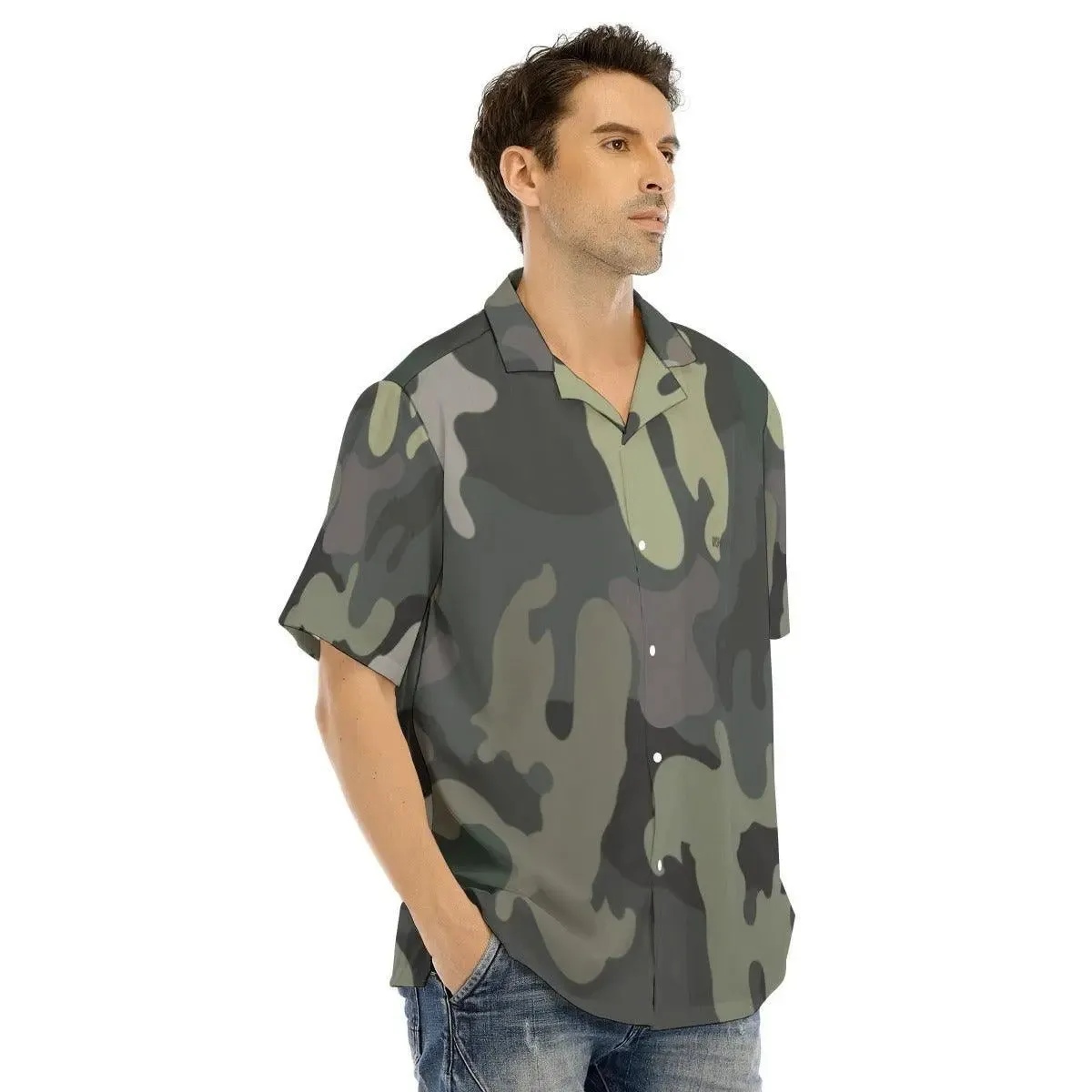 Men's Army  Hawaiian Shirt With Button Closure