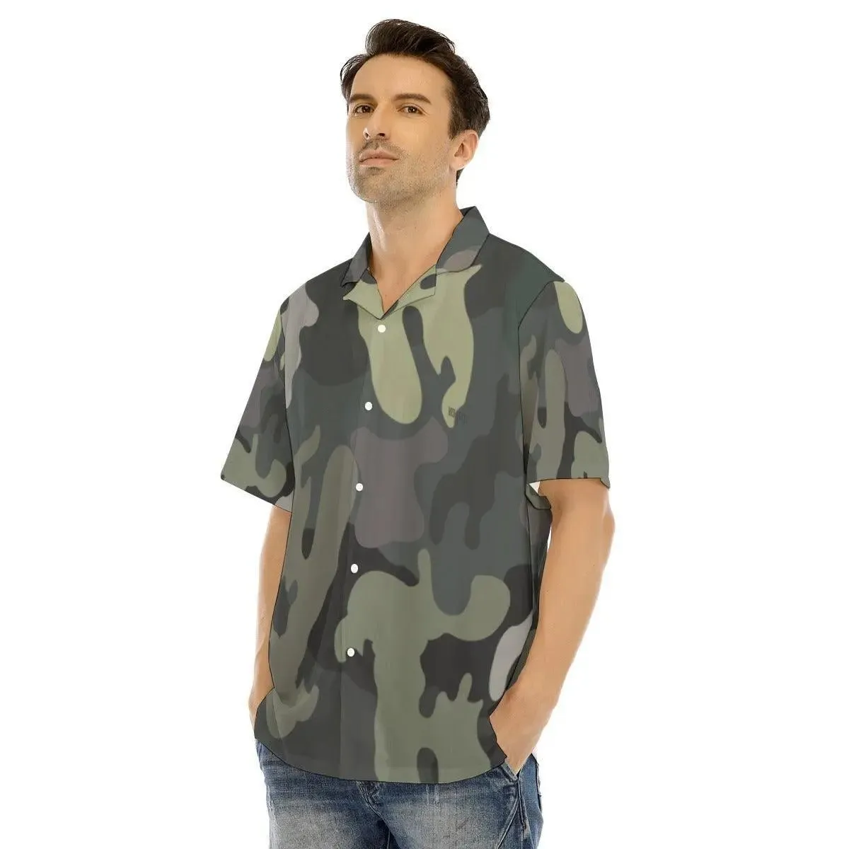 Men's Army  Hawaiian Shirt With Button Closure