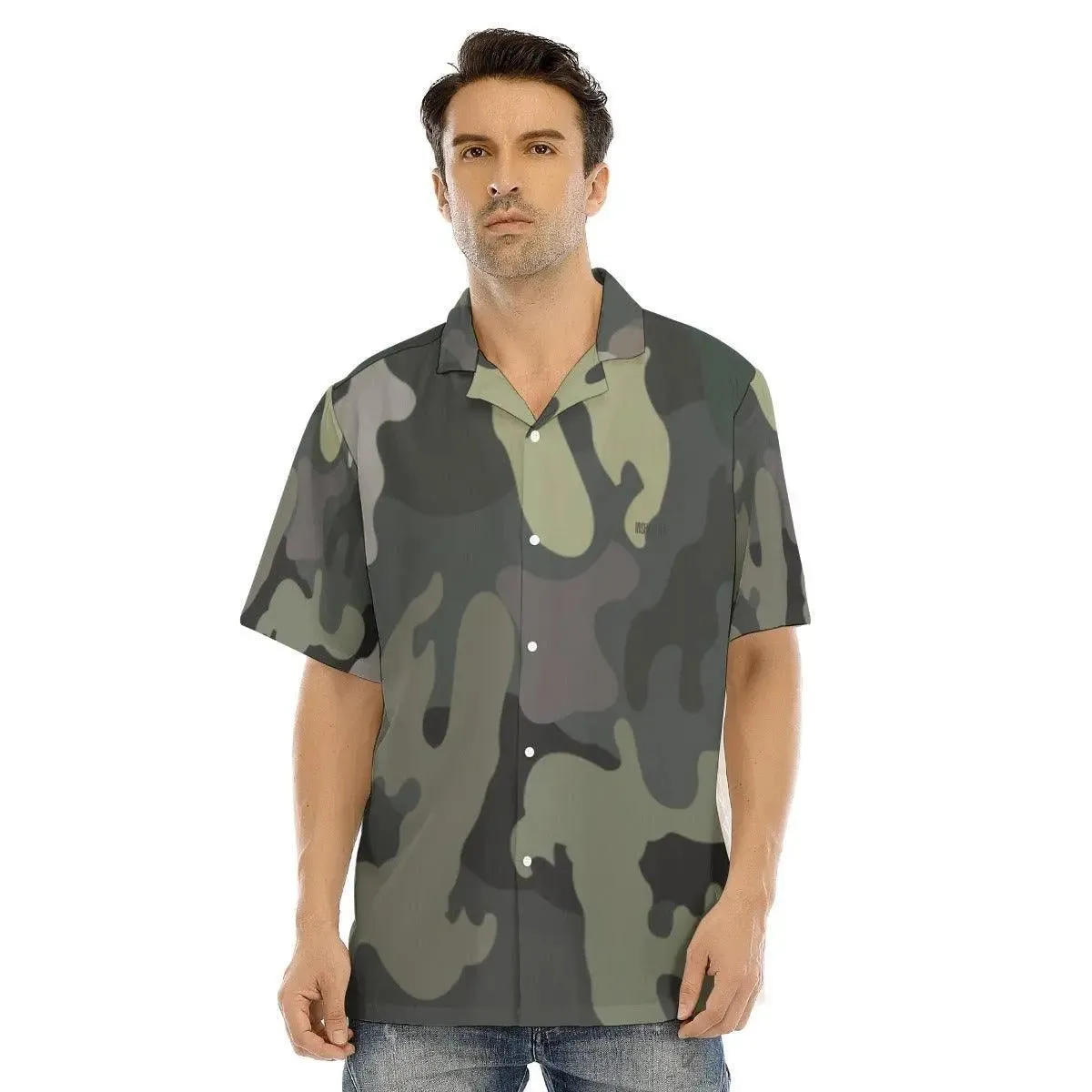 Men's Army  Hawaiian Shirt With Button Closure