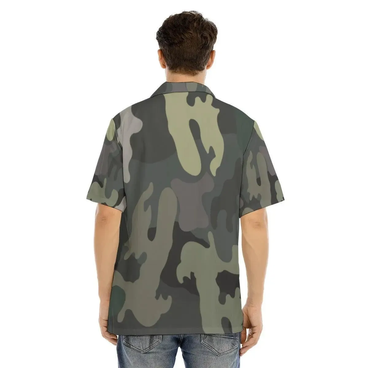 Men's Army  Hawaiian Shirt With Button Closure