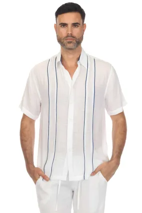 Men's Beach Button Down Shirt Pintuck Trim Contrast Short Sleeve