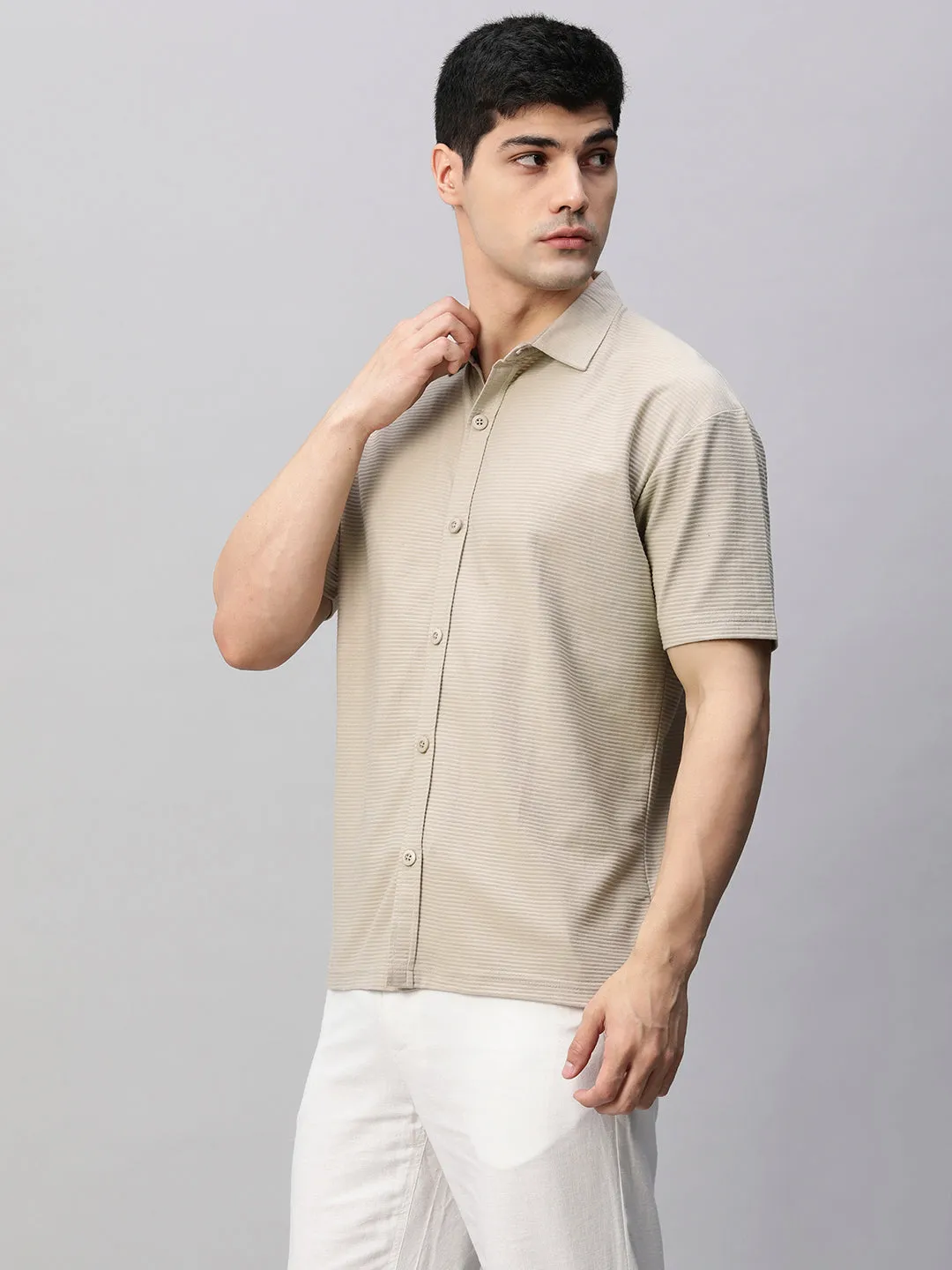 Mens Half Sleeve Resort Shirt - Beige