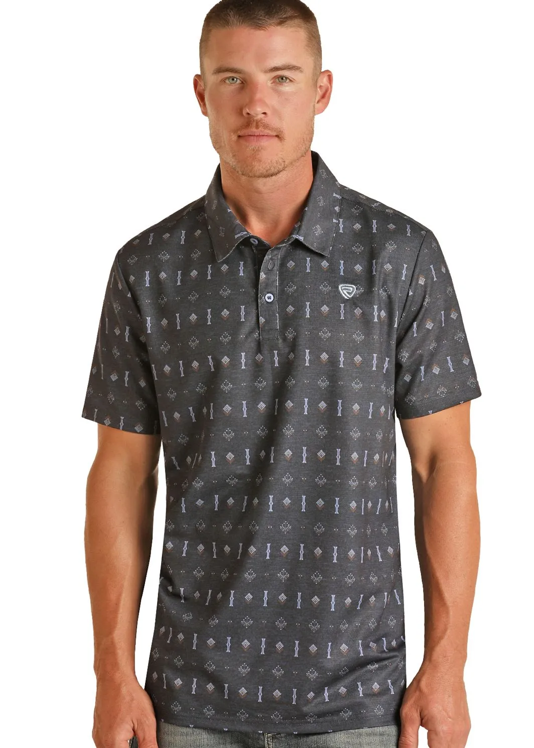 Men's Rock & Roll Large Geo Print Navy Polo