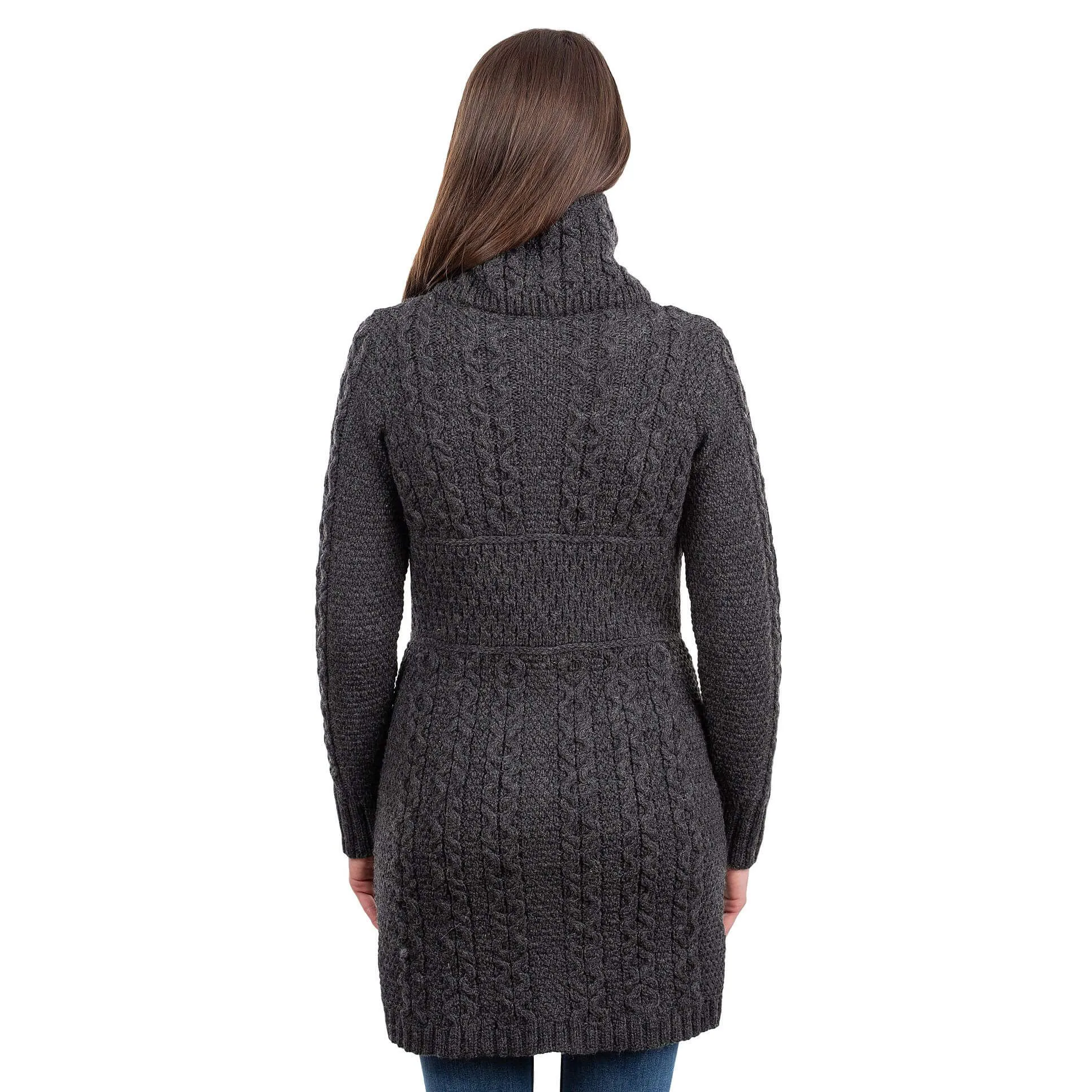 Merino Double Collar Aran Cardigan with Zipper for Ladies