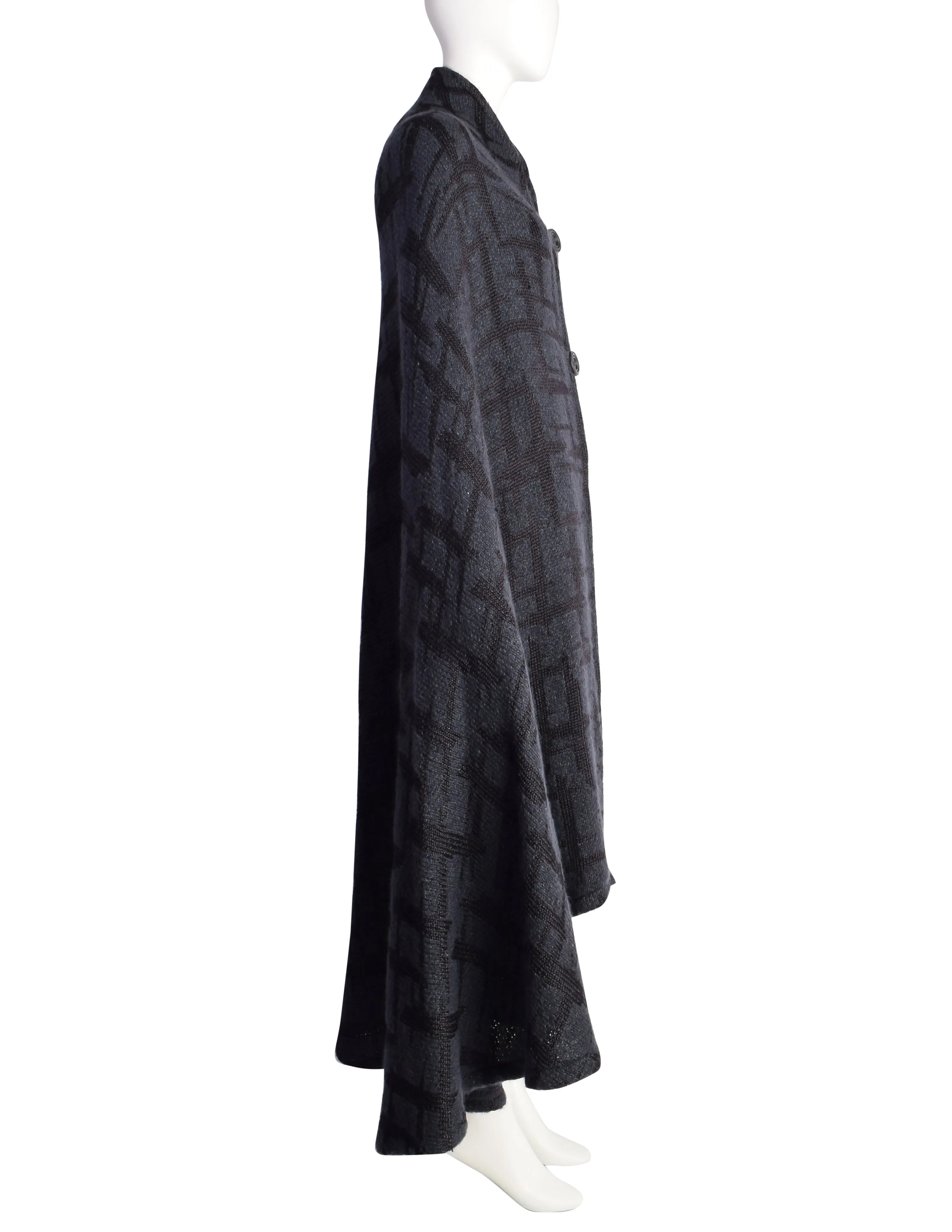 Missoni Vintage 1980s Blue Grey Abstract Intarsia Knit Mohair Silk Full Sweep Cape