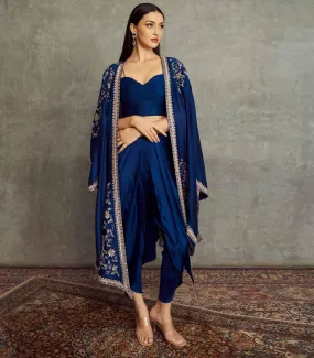 Navy Blue Embroidered Cape Set