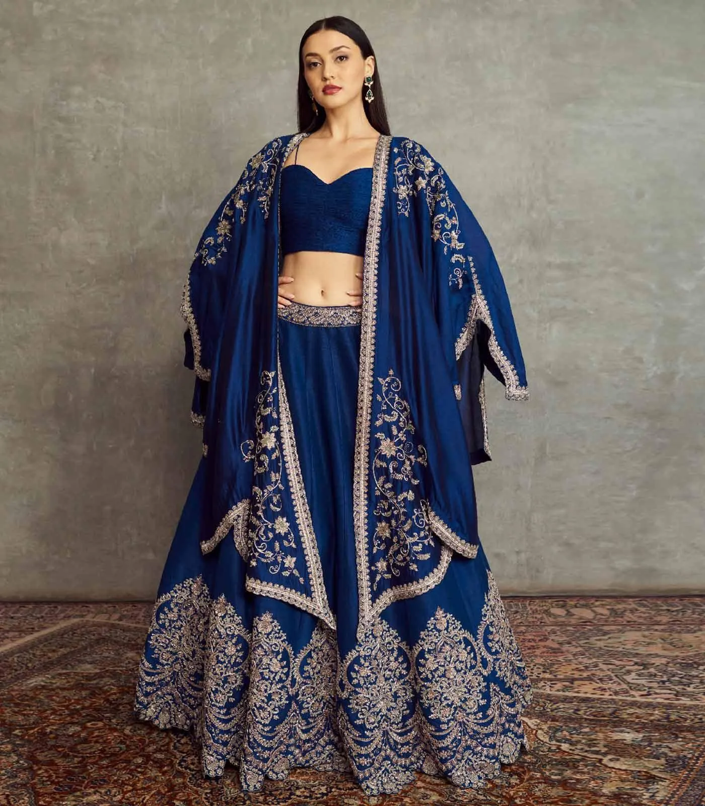 Navy Blue Embroidered Lehenga Set