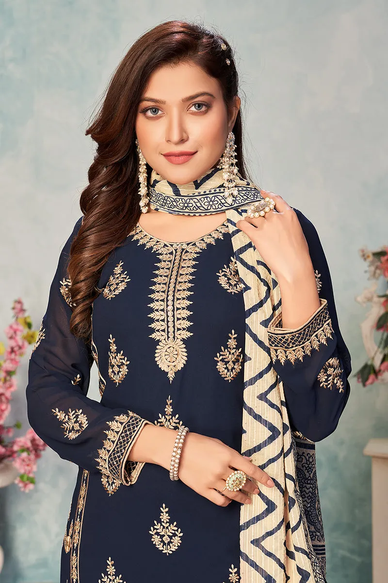 Navy Blue Festival Wear Embroidered Georgette Suit