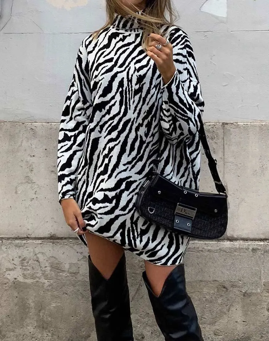 Neivie Jumper Dress in Zebra B/W