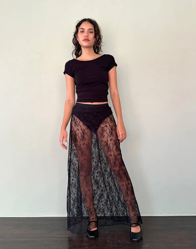 Nevali Maxi Skirt in Black Wild Rose Lace