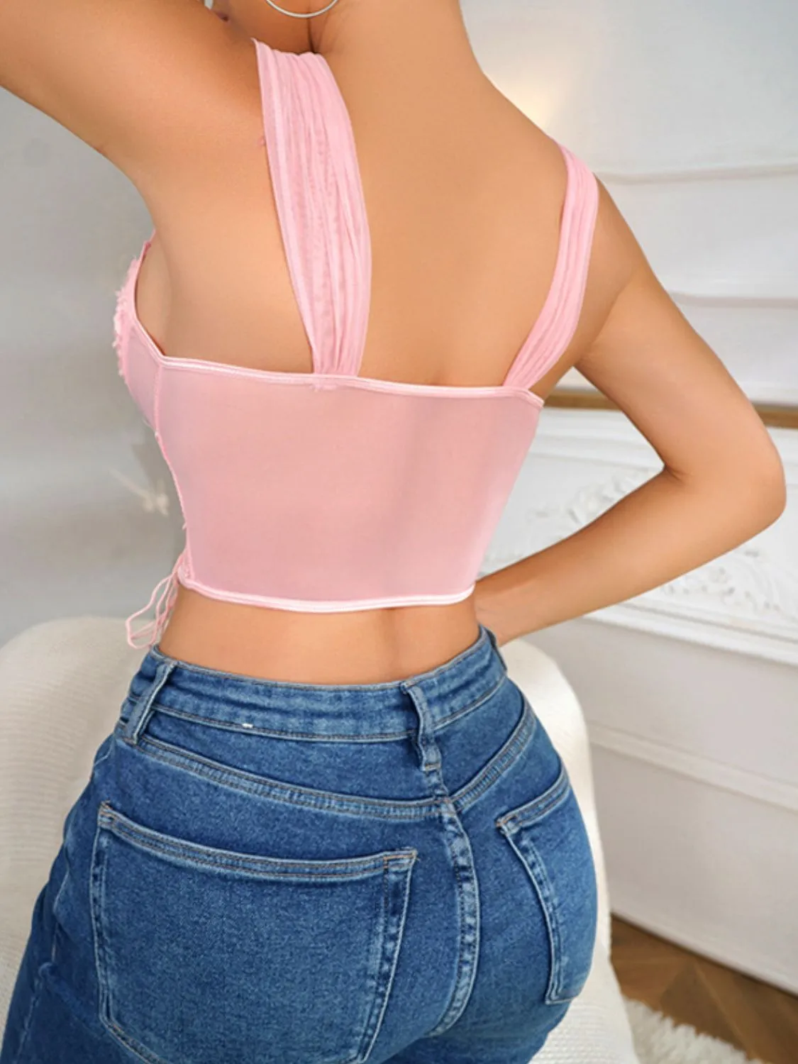 Not Over You Lace Up Hem Detail Sweetheart Neck Cropped Tank