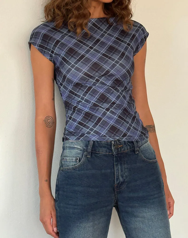 Nova Top in Blue Grey Check Mesh