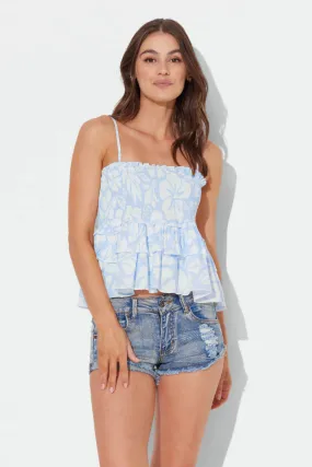 Ocean Drive Retro Hawaiian Print Smocked Tank