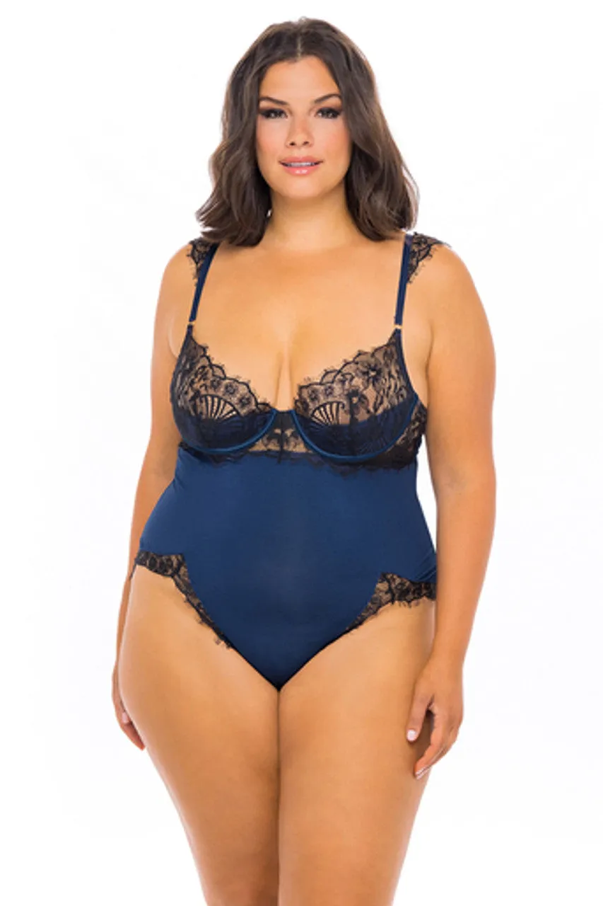 OH LA LA CHERI 51-11425 CURVE NICOLE JERSEY/LACE TEDDY