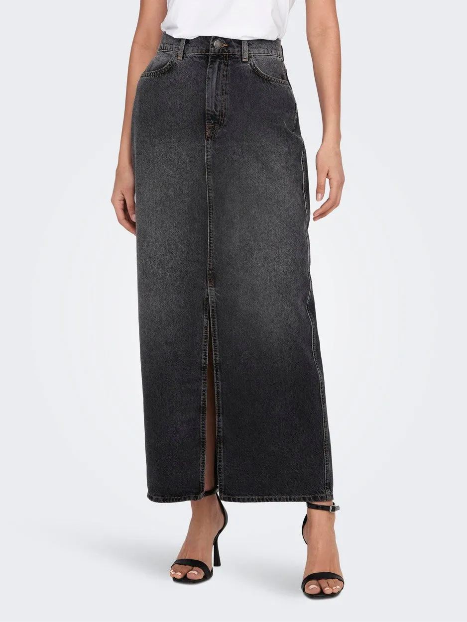 Onlcilla Long Slit Skirt Dnm Noos - Black Denim